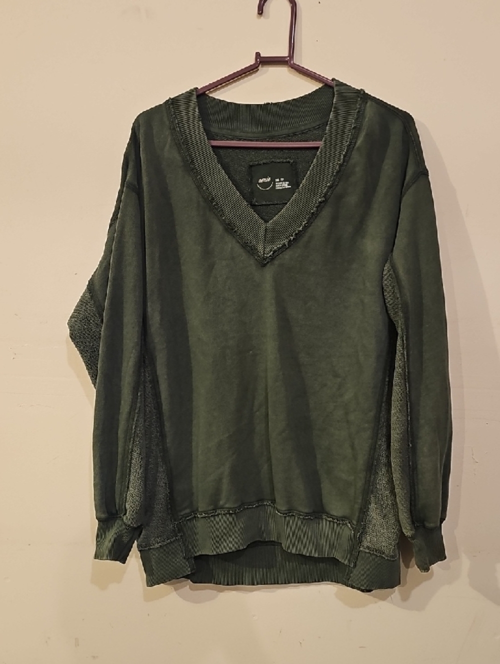Aerie Sz XXS Womens Oversized Vneck Sweatshirt!! Gorgeous Green